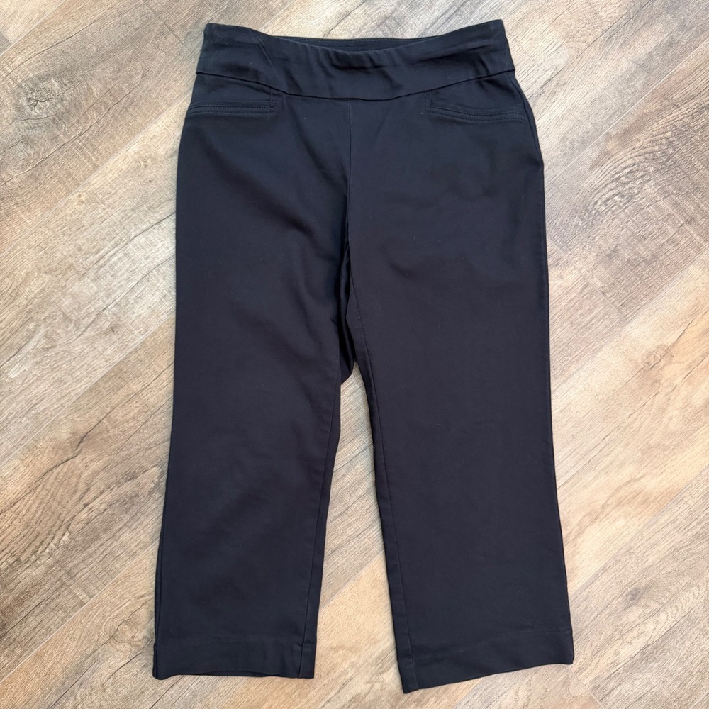 Croft & Barrow Effortless Stretch Pants Black Pull On Crop Straight Leg Womens 4